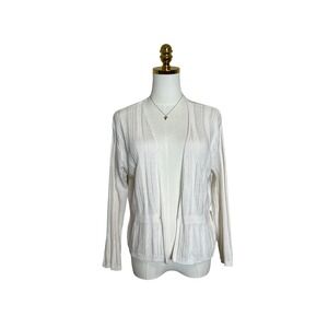 Elementz Women White Pointelle Knit Open Front Cardigan Ribbed‎ Long Sleeve XL